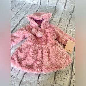 Widgeon girls pink faux fur hooded zip jacket new size 2